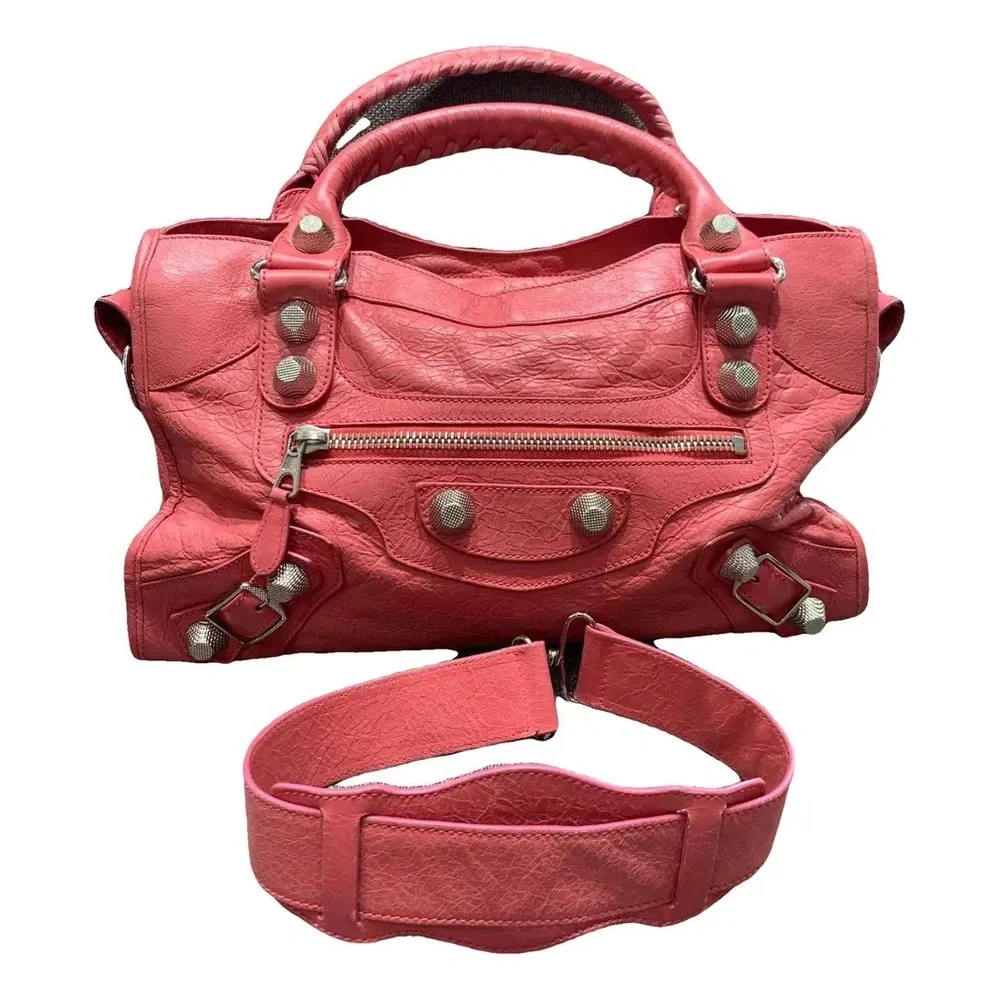 Coral Pink Leather Satchel Bag with Detachable Strap - Picture 1 of 16